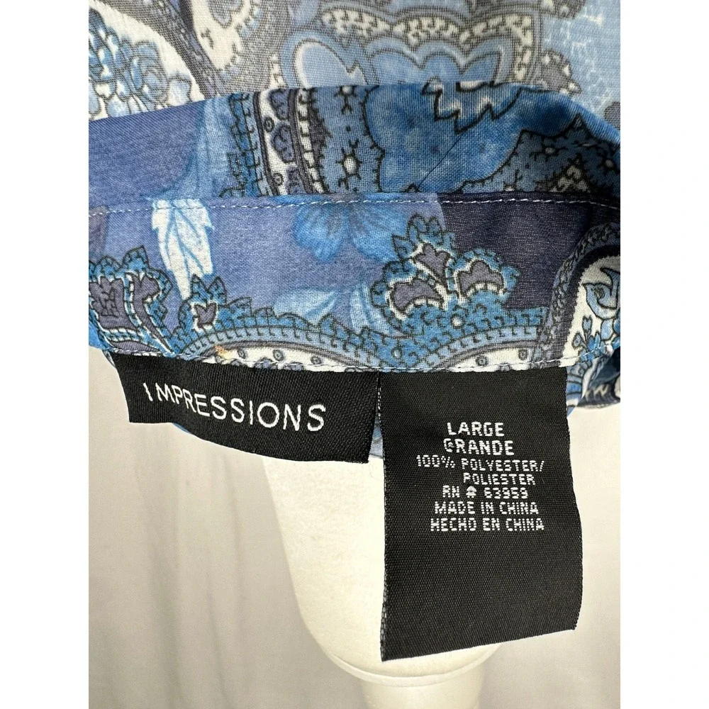 Impressions Blue Paisley Sheer Button Down Shirt Womens Large Long Sleeve Floral - Picture 3 of 8
